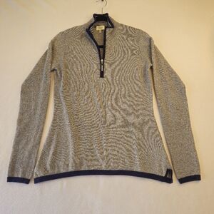 Clover By Bobby Jones Womans Silver Sparkle Sweater with Navy BlueTrim Size M